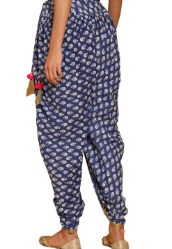 Bagru Printed Cotton Dhoti Pant in Blue