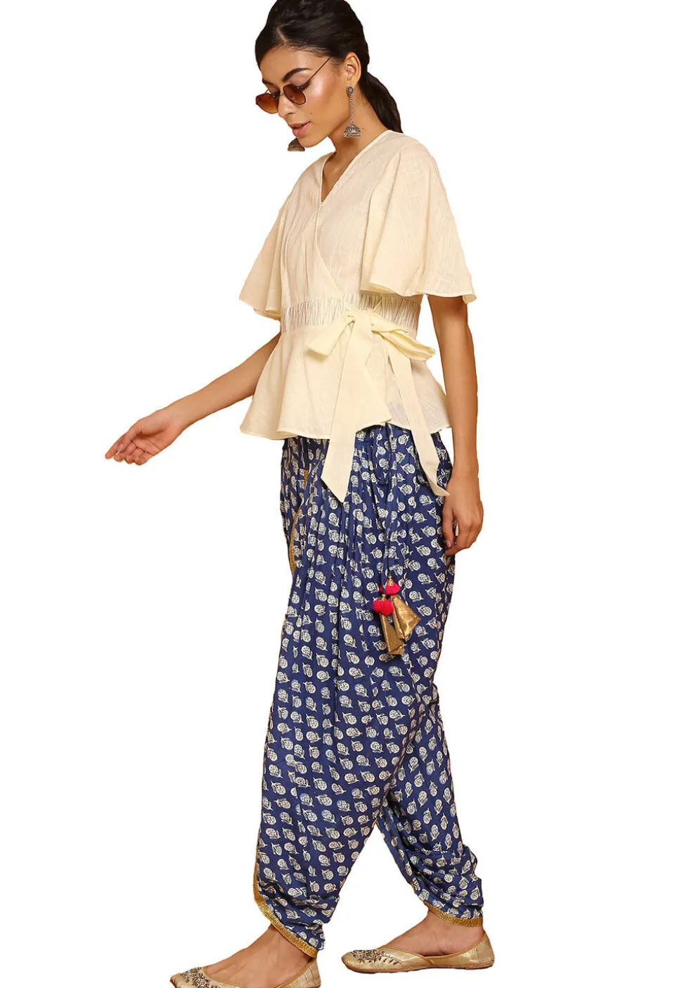 Bagru Printed Cotton Dhoti Pant in Blue