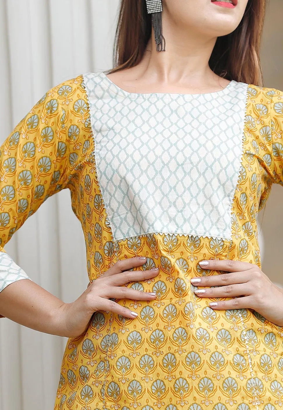 Bagru Printed Cotton Pakistani Suit in Yellow