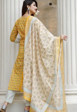 Bagru Printed Cotton Pakistani Suit in Yellow