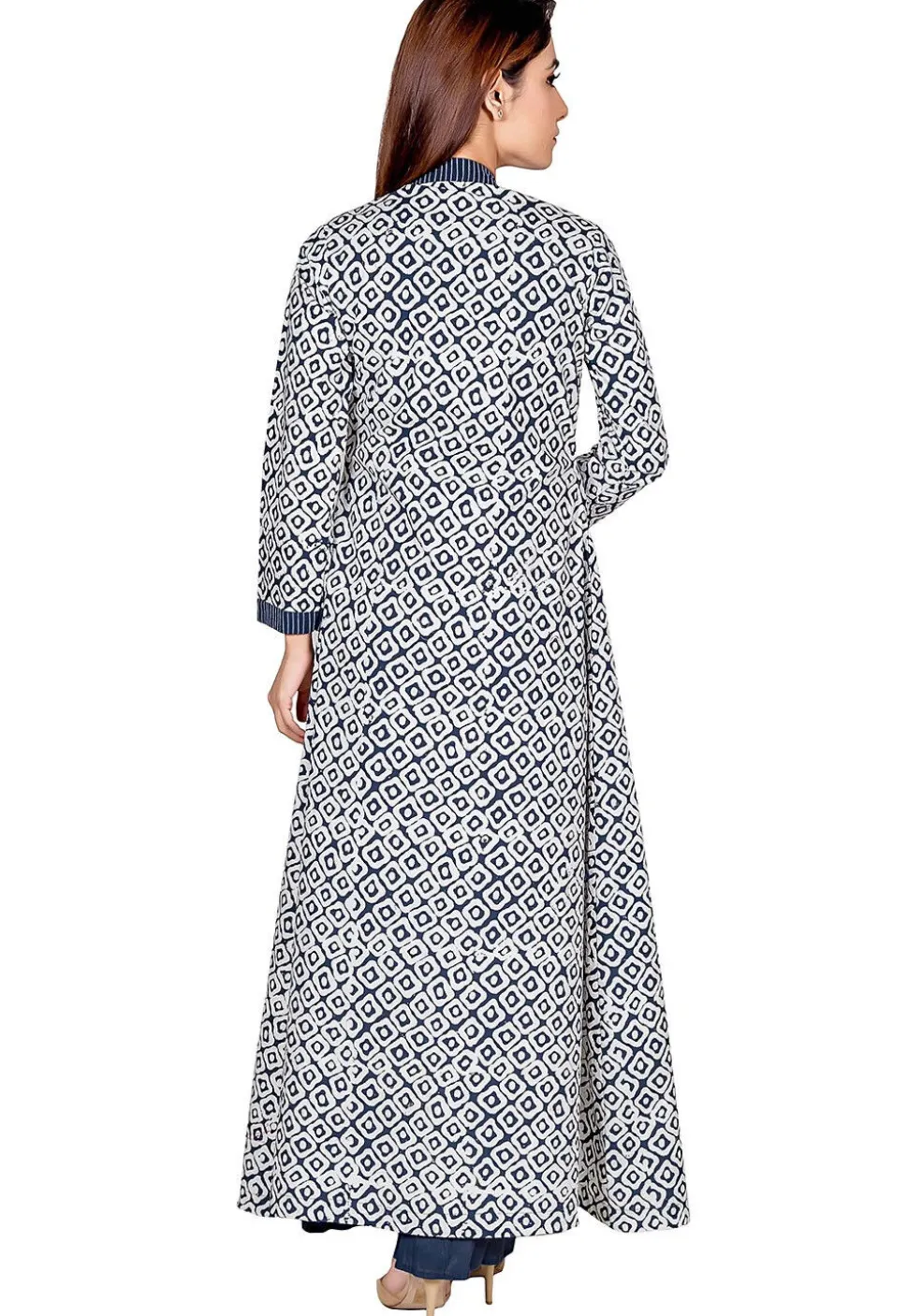 Bagru Printed Pure Cotton Tiered Gown in Navy Blue