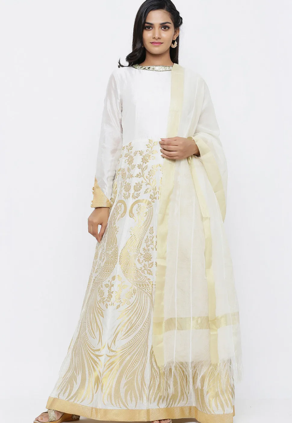 Banarasi Abaya Style Suit in Off White