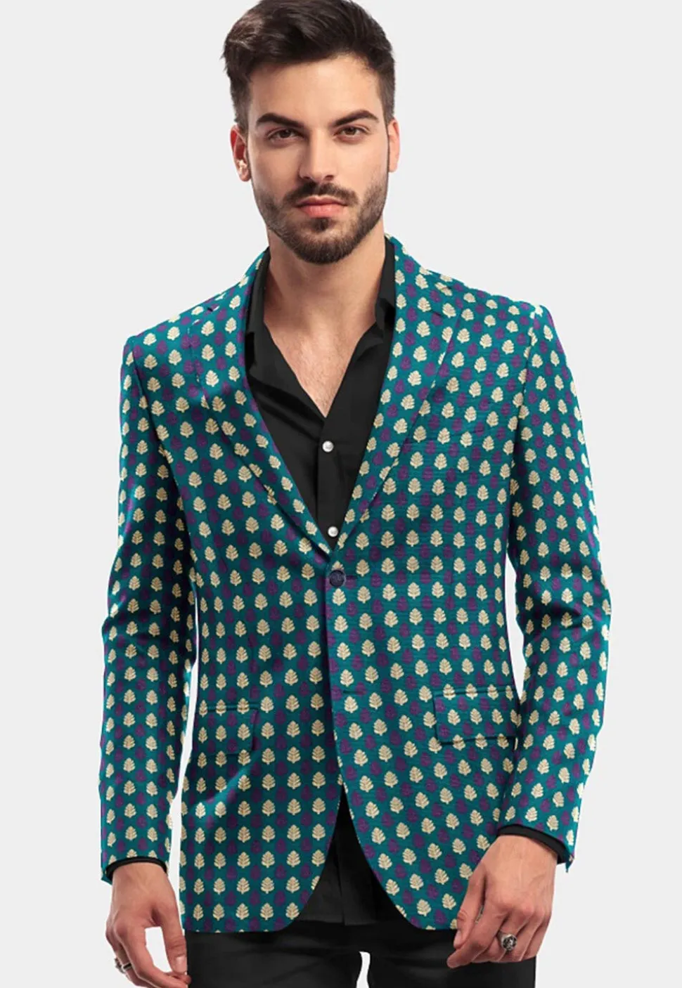 Banarasi Brocade Blazer in Teal Green