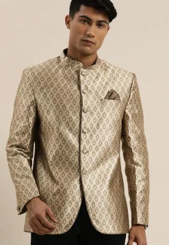 Banarasi Brocade Jodhpuri Jacket in Light Fawn