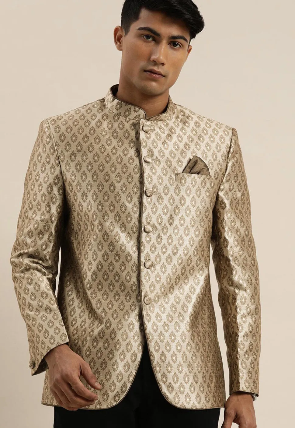 Banarasi Brocade Jodhpuri Jacket in Light Fawn