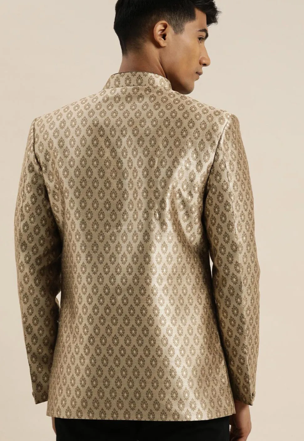 Banarasi Brocade Jodhpuri Jacket in Light Fawn