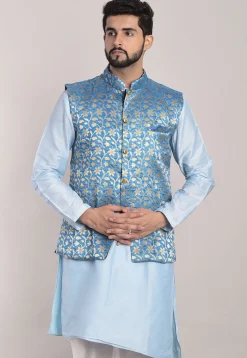 Banarasi Brocade Nehru Jacket in Light Blue