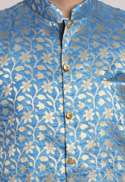 Banarasi Brocade Nehru Jacket in Light Blue