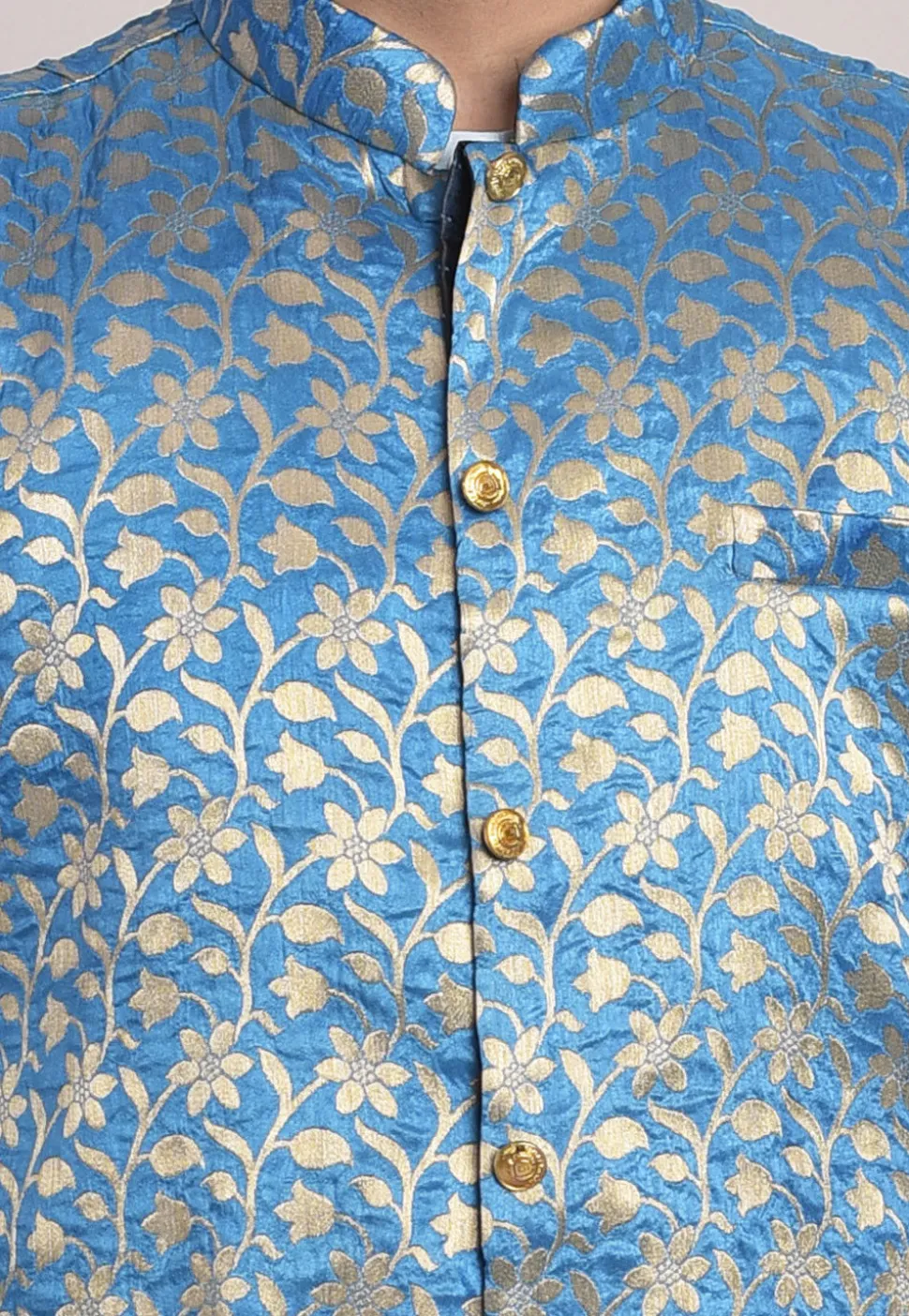 Banarasi Brocade Nehru Jacket in Light Blue