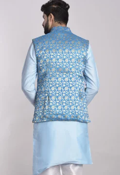 Banarasi Brocade Nehru Jacket in Light Blue