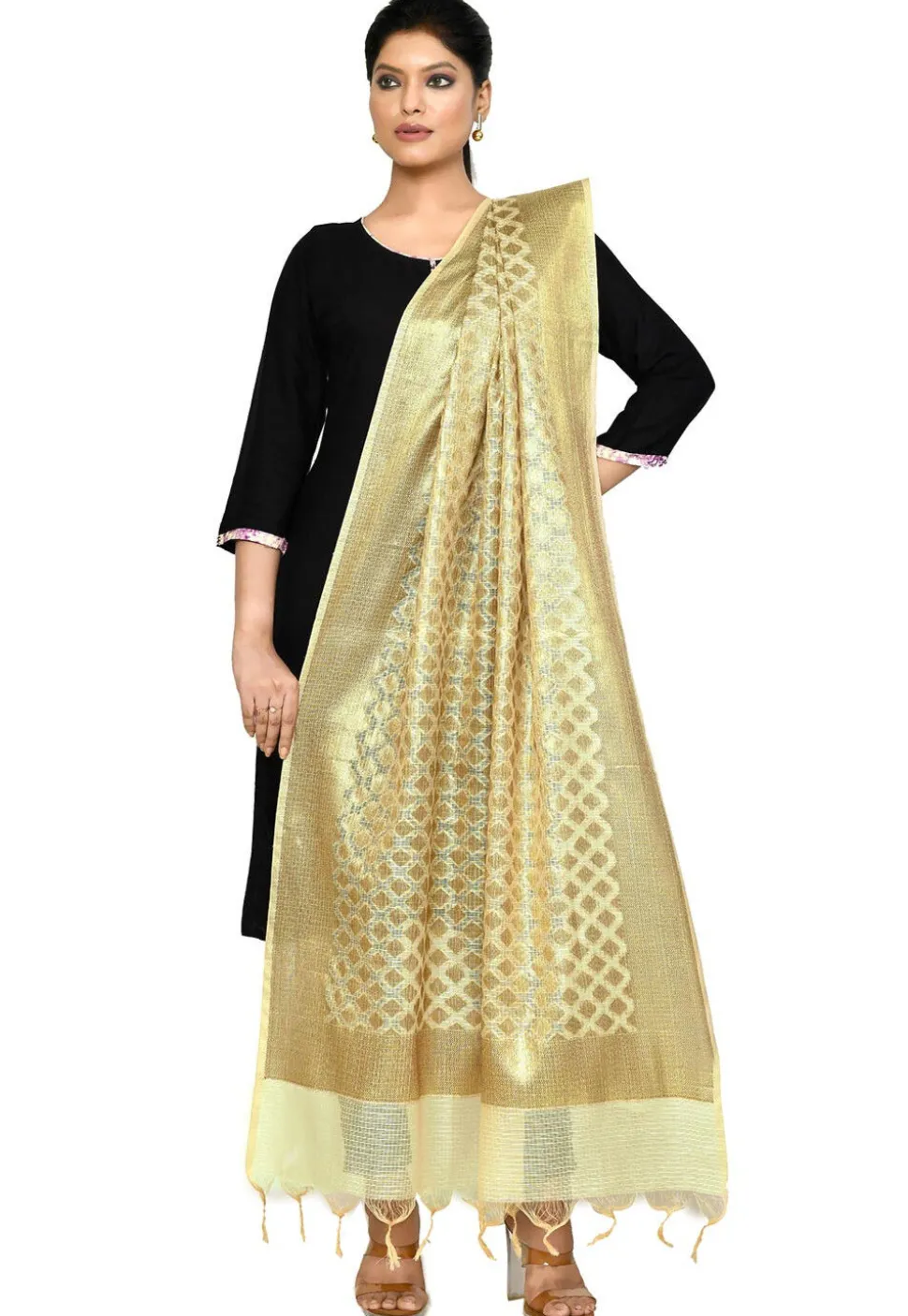 Banarasi Cotton Silk Dupatta in Light Beige
