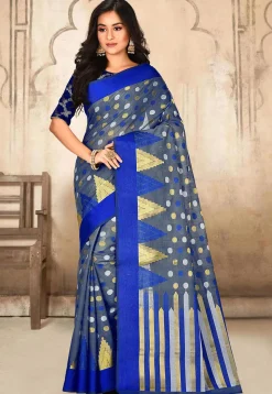 Banarasi Cotton Silk Saree in Grey