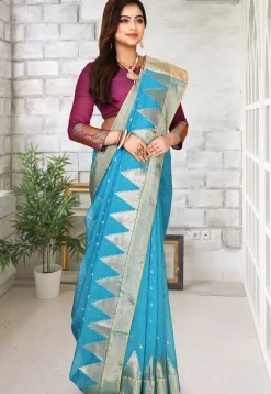 Banarasi Cotton Silk Saree in Blue