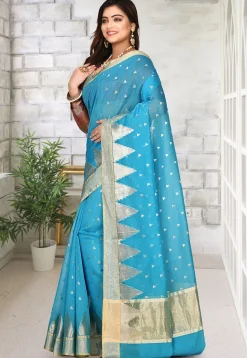 Banarasi Cotton Silk Saree in Blue