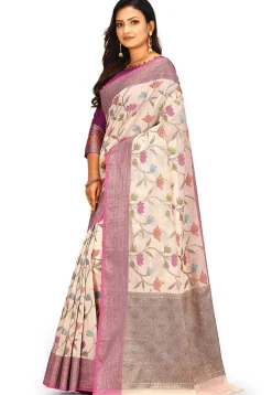 Banarasi Cotton Silk Saree in Light Beige