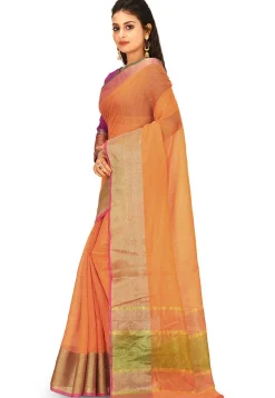 Banarasi Cotton Silk Saree in Orange