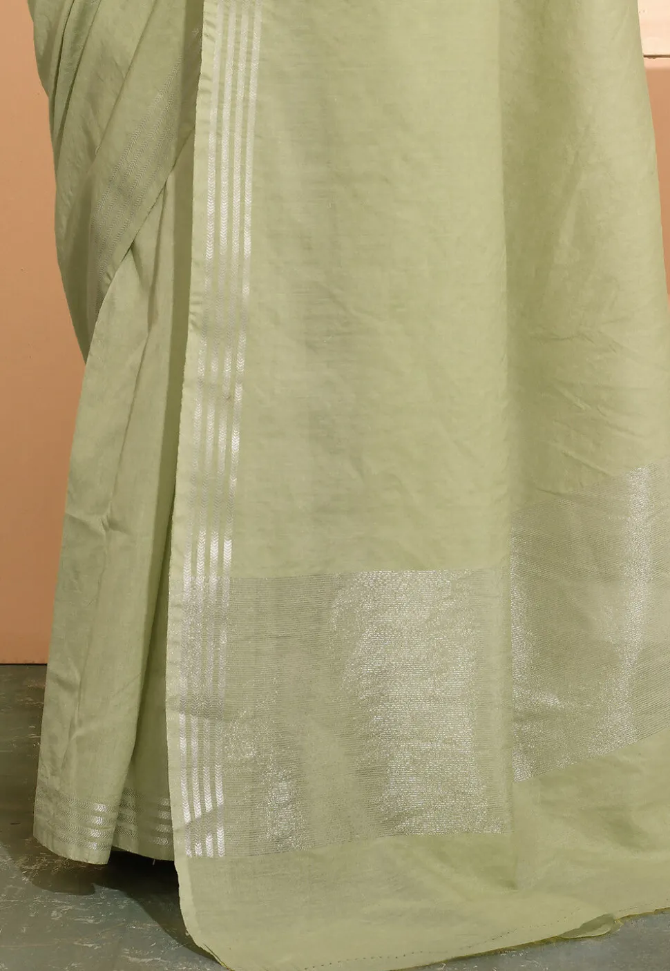 Banarasi Cotton Silk Saree in Pastel Green