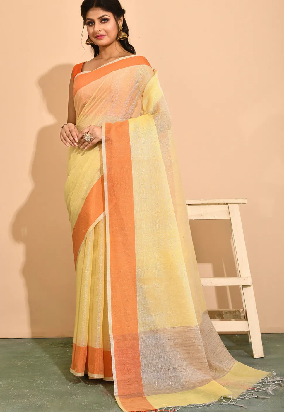 Banarasi Cotton Tissue Saree in Light Yellow