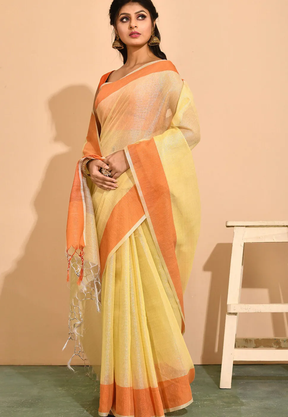 Banarasi Cotton Tissue Saree in Light Yellow
