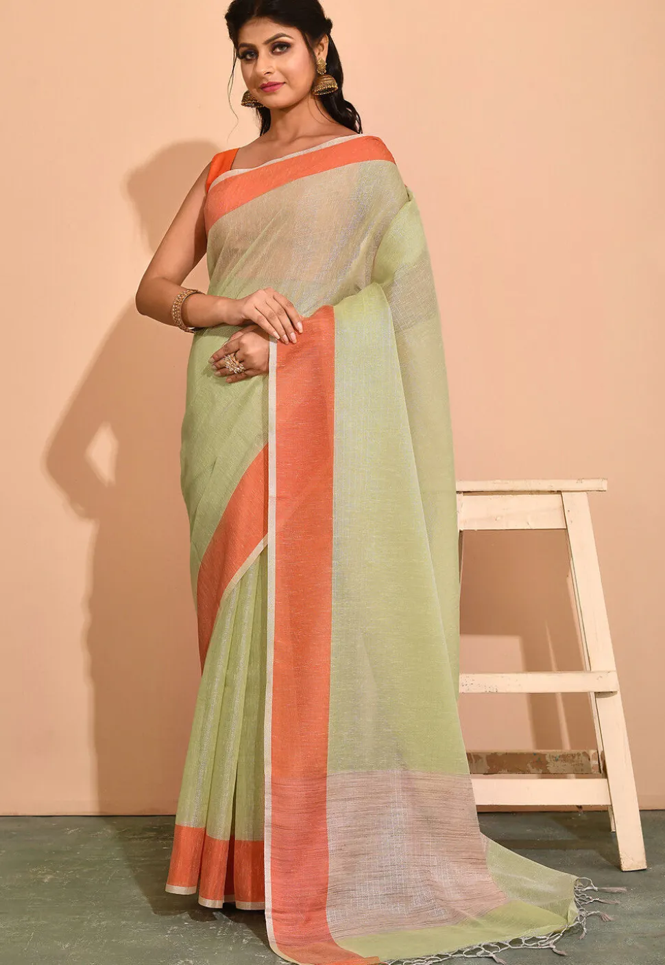 Banarasi Cotton Tissue Saree in Pastel Green