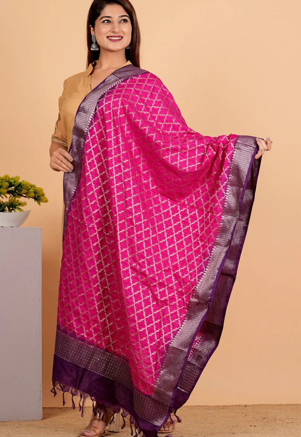 Banarasi Dupatta in Fuchsia and Purple