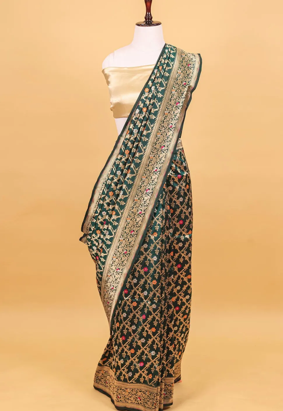 Banarasi Handloom Pure Katan Silk Saree in Dark Teal Green