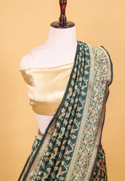 Banarasi Handloom Pure Katan Silk Saree in Dark Teal Green