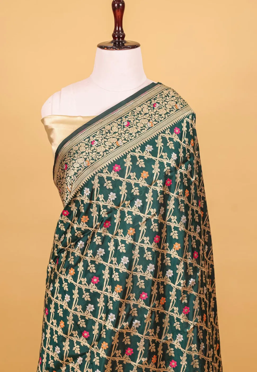 Banarasi Handloom Pure Katan Silk Saree in Dark Teal Green