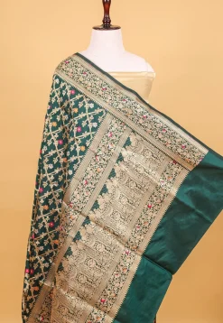 Banarasi Handloom Pure Katan Silk Saree in Dark Teal Green