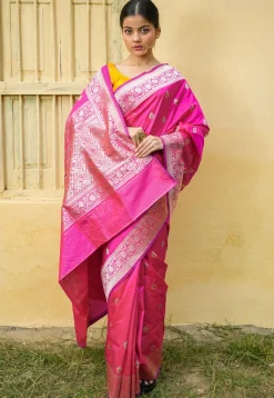 Banarasi Handloom Pure Katan Silk Saree in Fuchsia