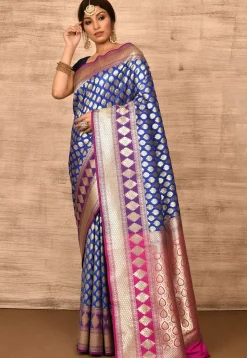 Banarasi Katan Silk Saree in Navy Blue