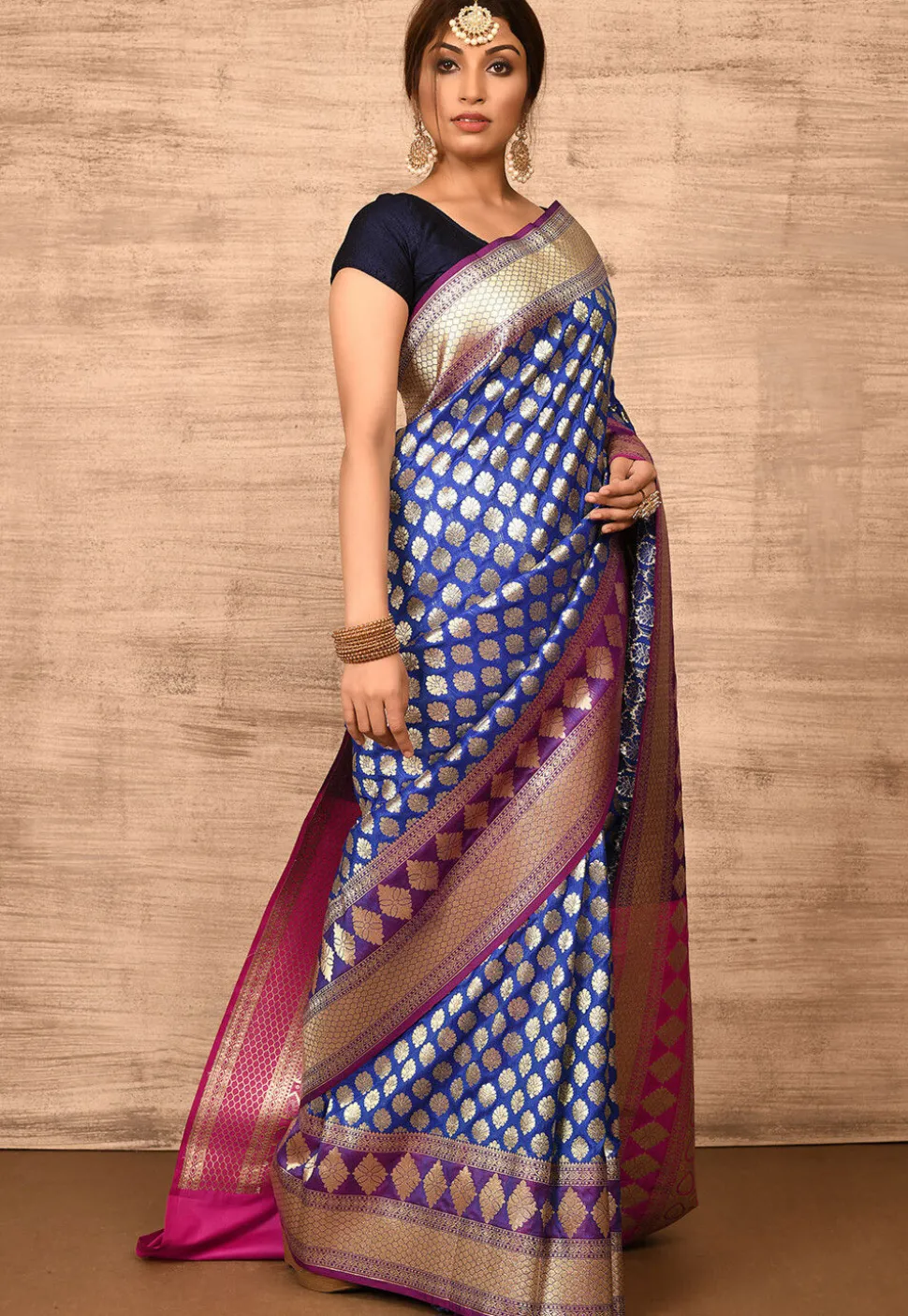 Banarasi Katan Silk Saree in Navy Blue