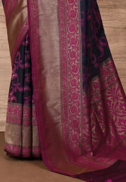 Banarasi Katan Silk Saree in Dark Blue