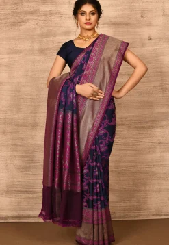 Banarasi Katan Silk Saree in Dark Blue