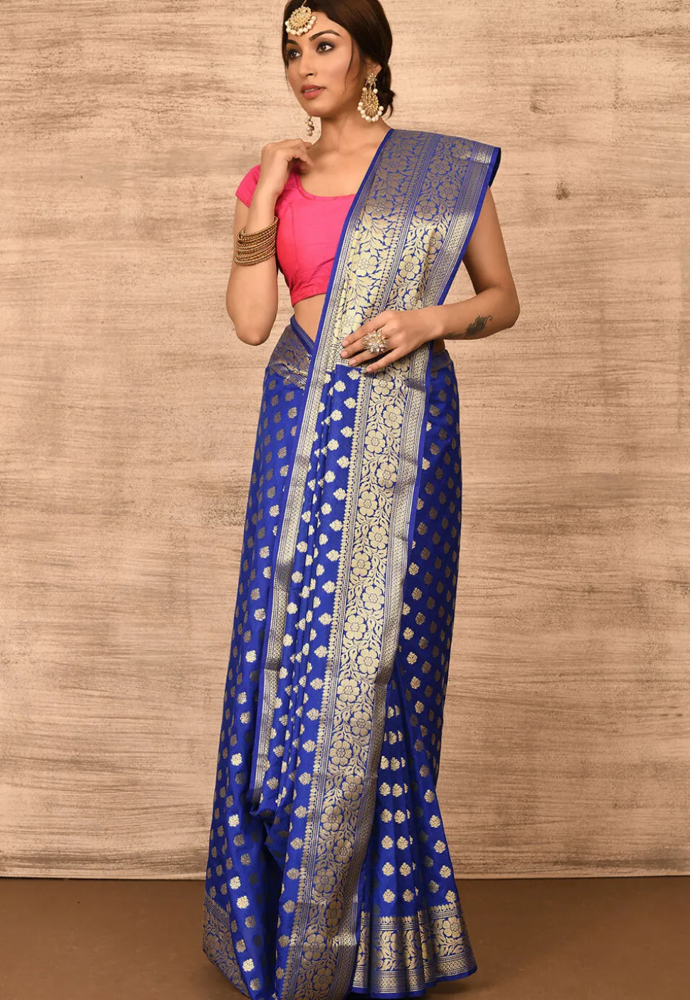 Banarasi Katan Silk Saree in Navy Blue