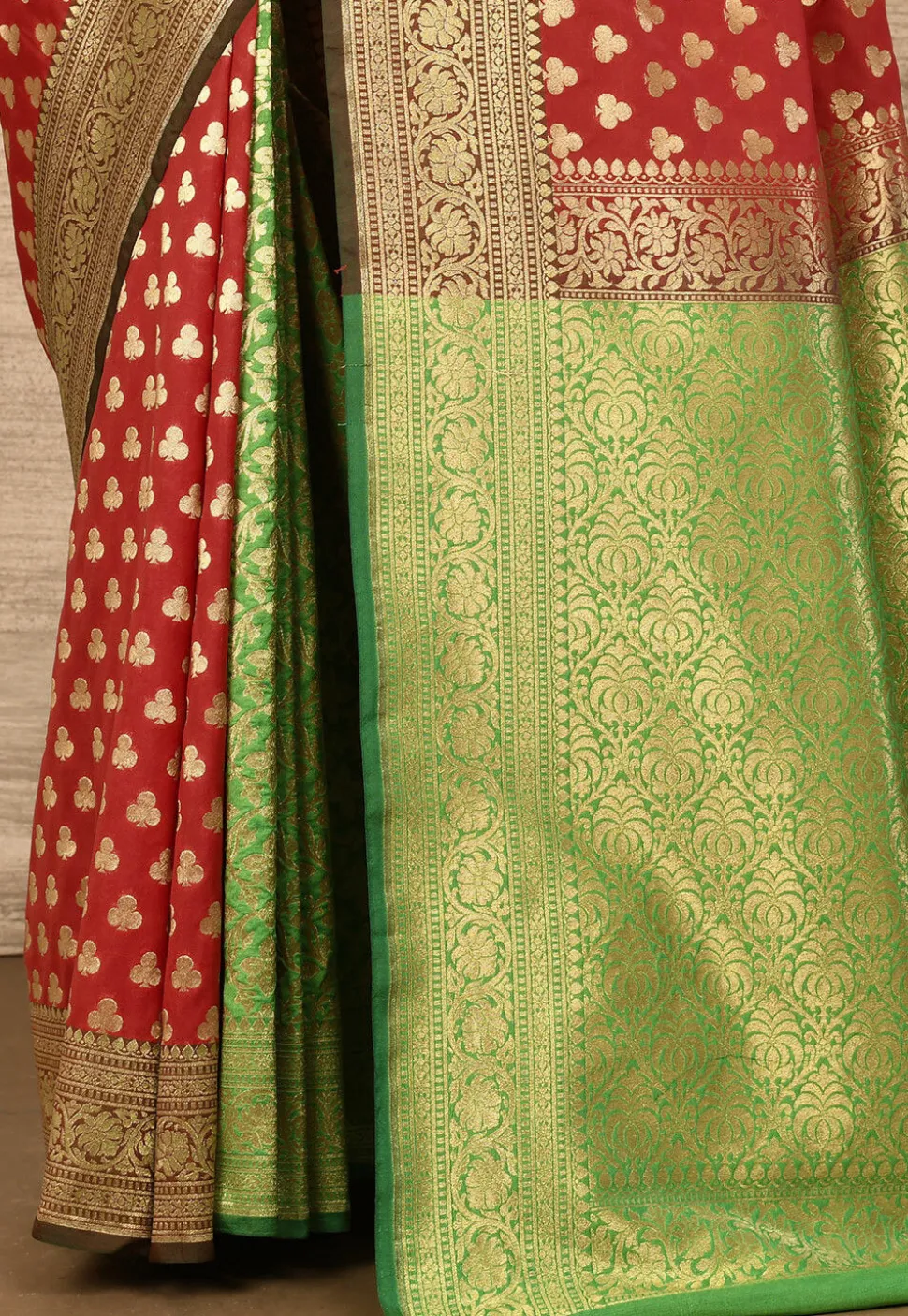 Banarasi Katan Silk Saree in Red and Green