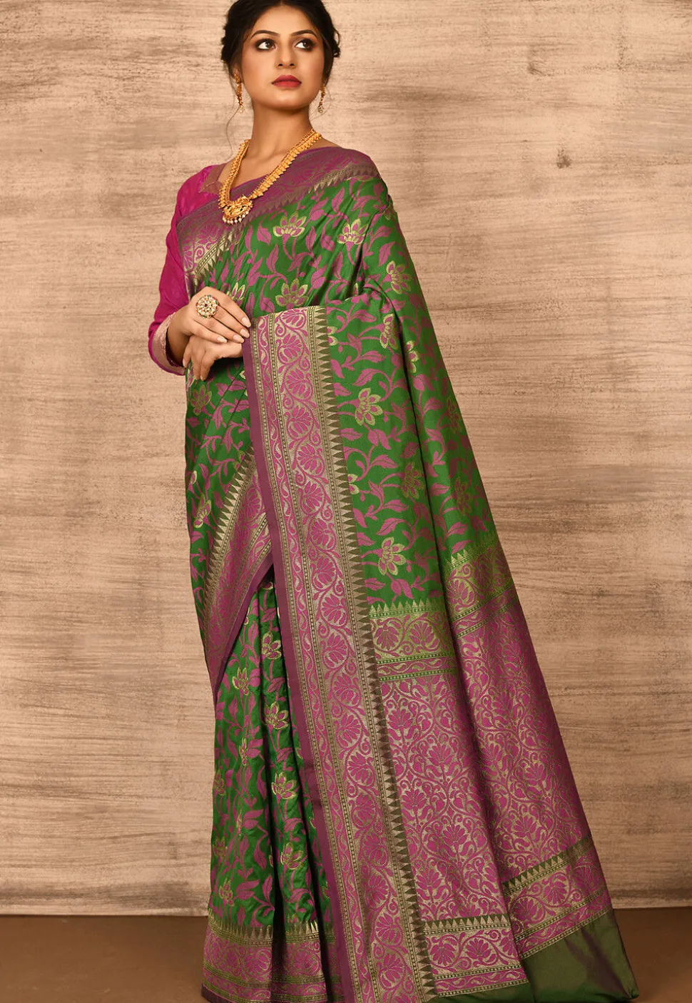 Banarasi Katan Silk Saree in Green