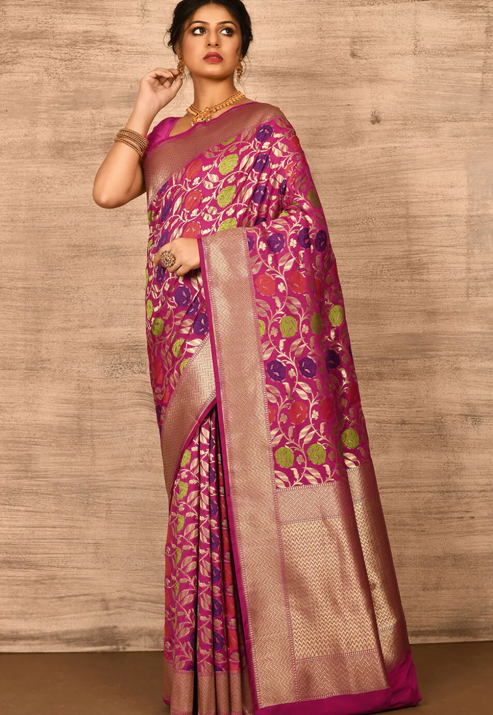 Banarasi Katan Silk Saree in Fuchsia