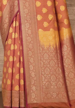 Banarasi Katan Silk Saree in Mustard and Magenta