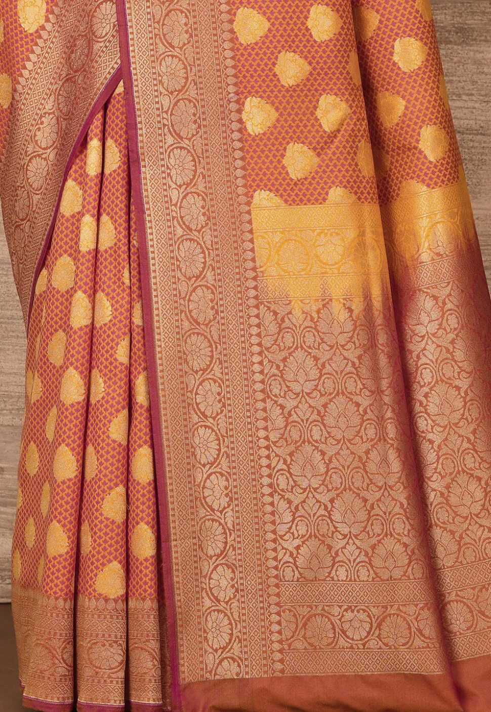 Banarasi Katan Silk Saree in Mustard and Magenta