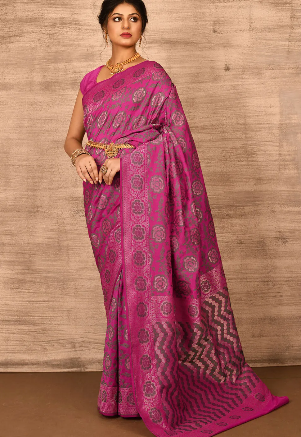 Banarasi Katan Silk Saree in Fuchsia