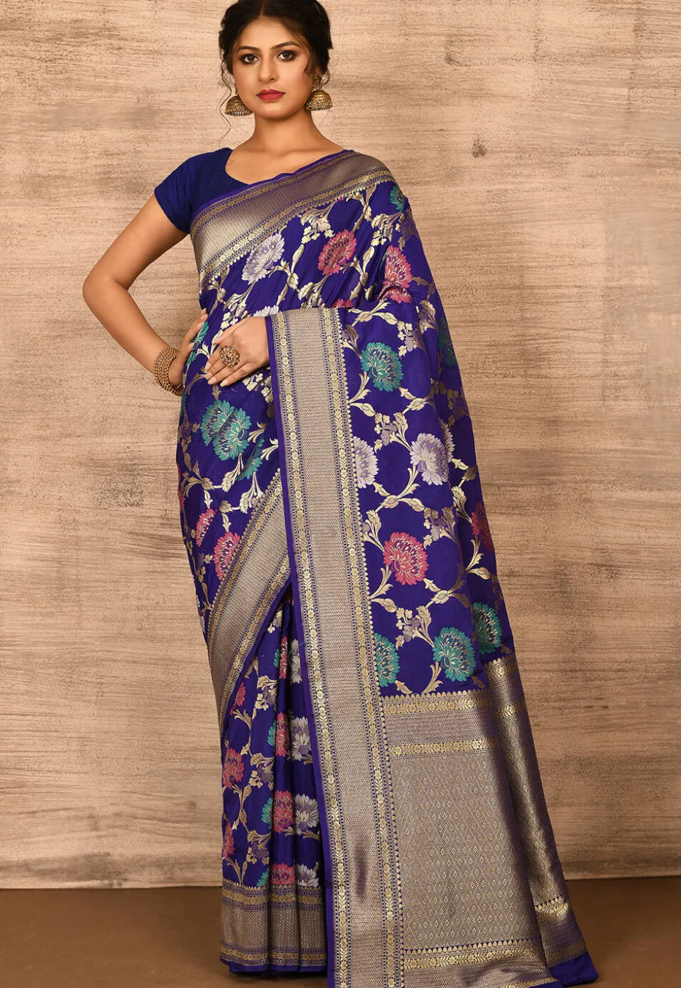 Banarasi Katan Silk Saree in Navy Blue