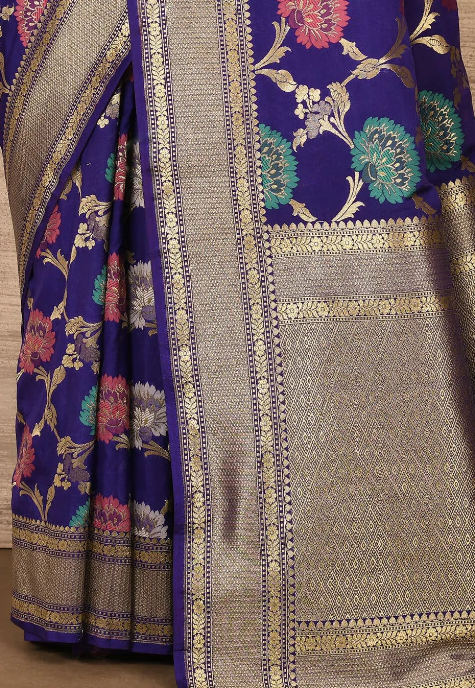 Banarasi Katan Silk Saree in Navy Blue