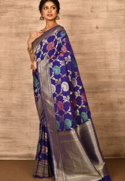Banarasi Katan Silk Saree in Navy Blue