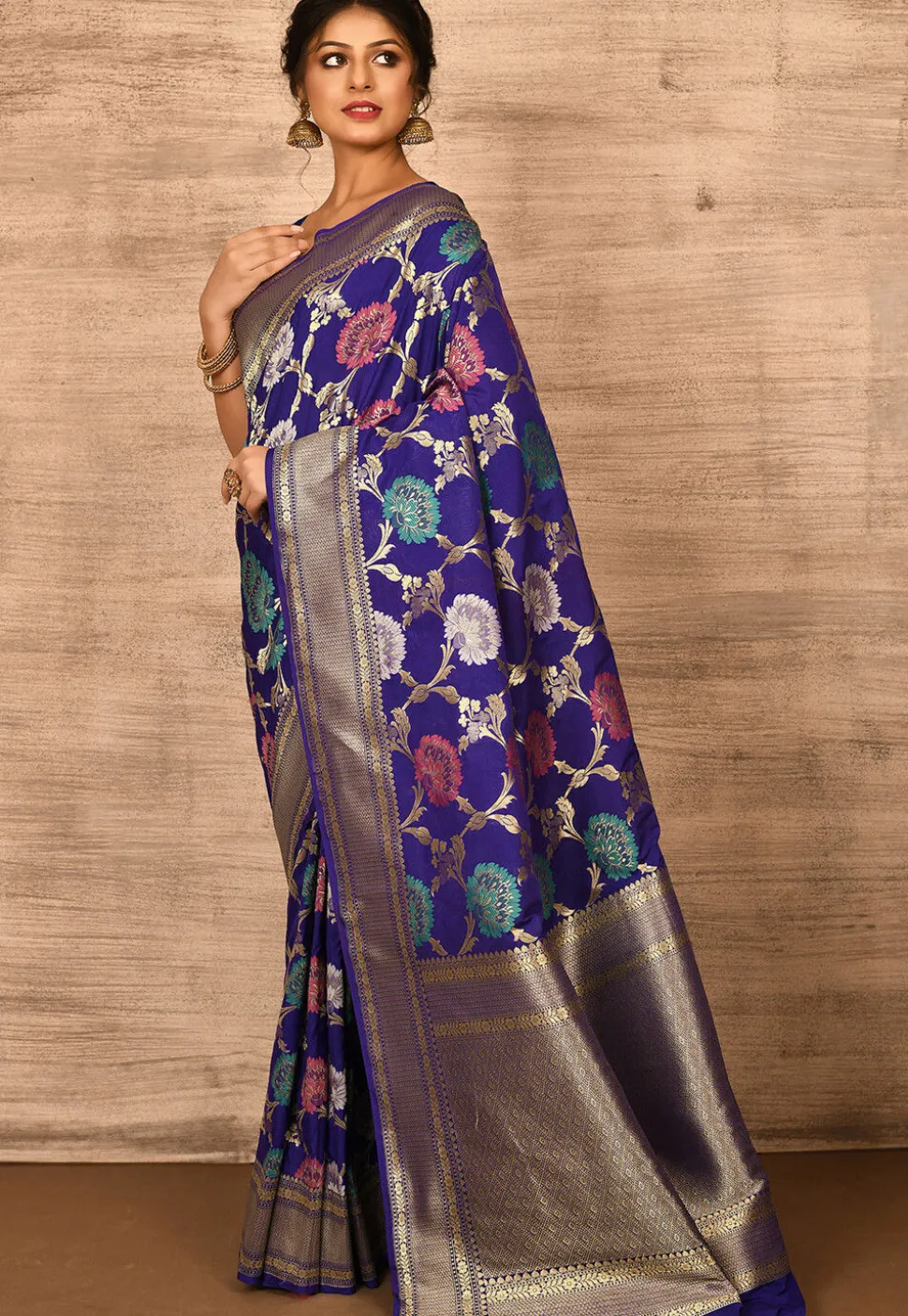 Banarasi Katan Silk Saree in Navy Blue