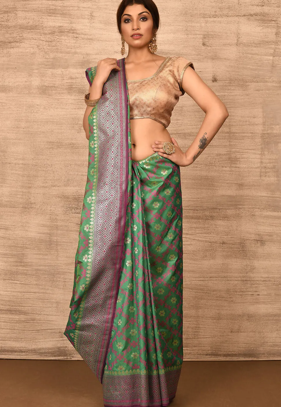 Banarasi Katan Silk Saree in Green