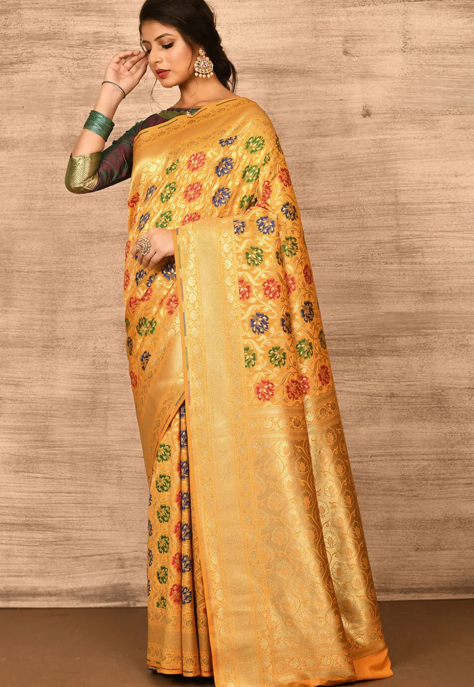 Banarasi Katan Silk Saree in Mustard