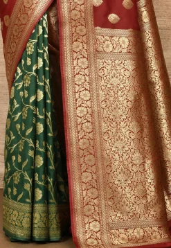 Banarasi Katan Silk Saree in Maroon and Teal Green