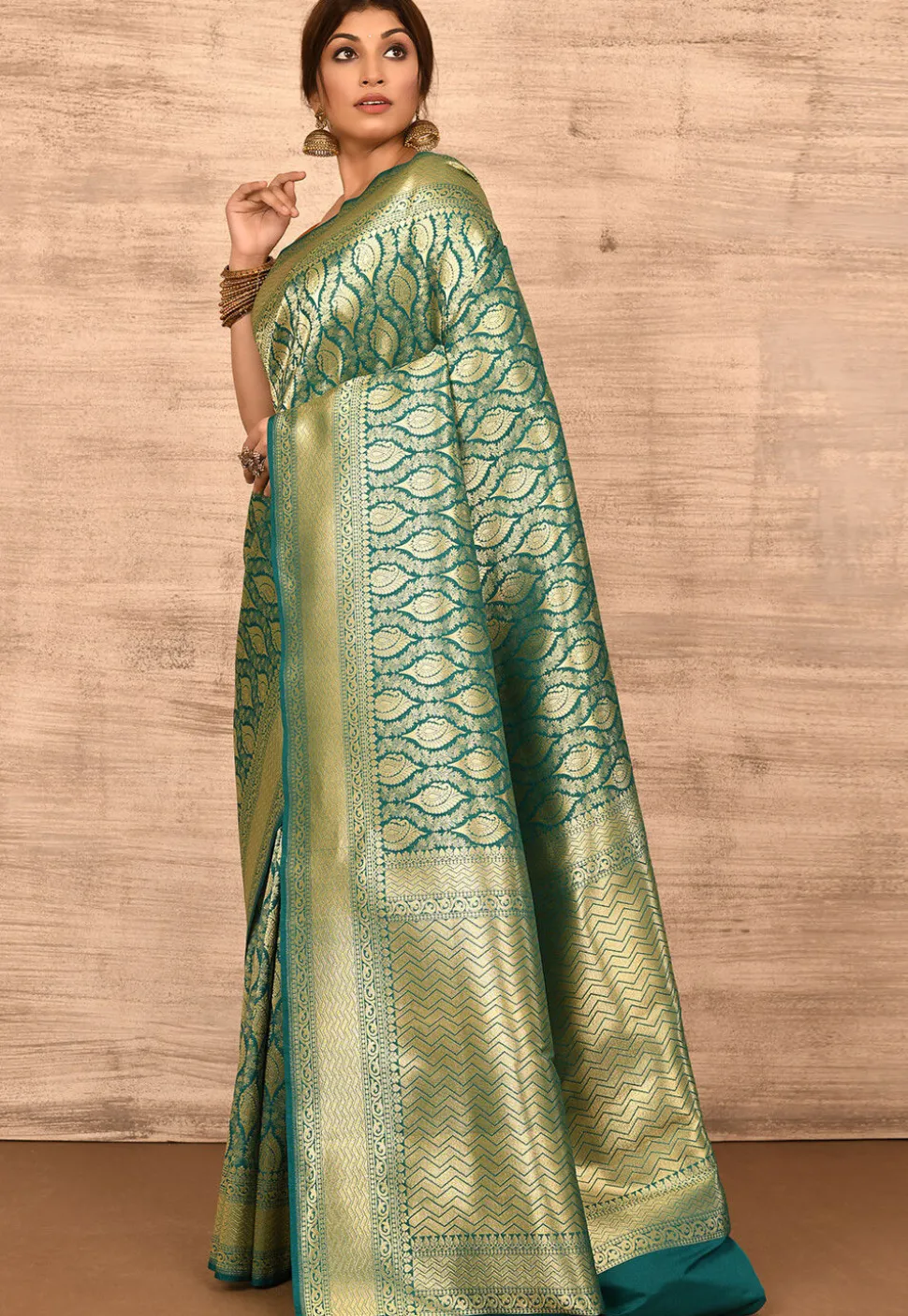 Banarasi Katan Silk Saree in Teal Green