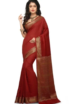 Banarasi Muga Silk Saree in Rust